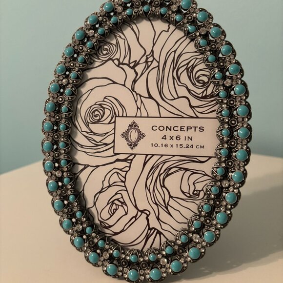 Photo Frame - Turquoise and Rhinestones - Picture 1 of 2